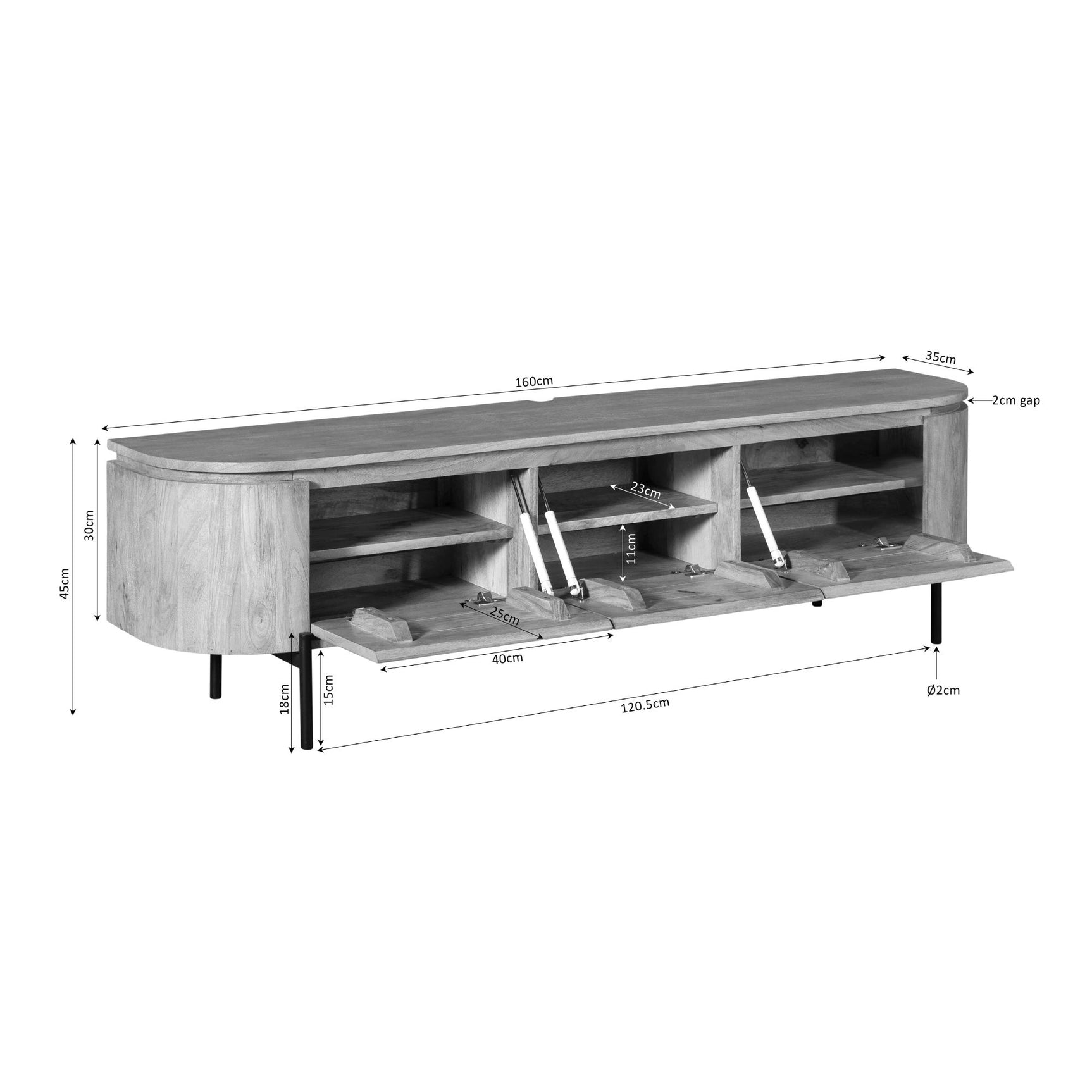 Tv-meubel Excellent Zwart | 160 cm