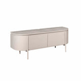 Tv-meubel taupe met lange ladefronten, afgeronde randen en 4 slanke poten.
