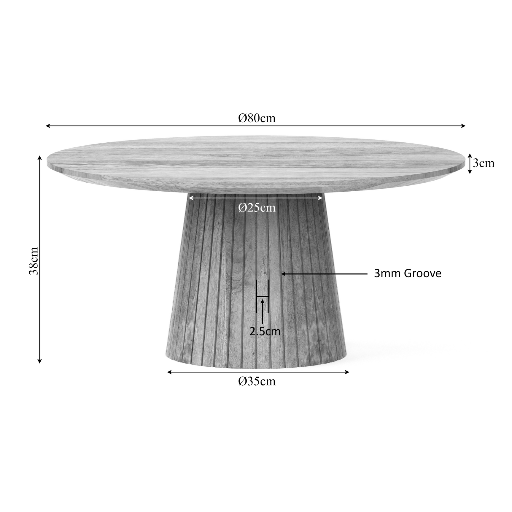 Ronde salontafel met naturel houten blad en cilindrisch pootframe