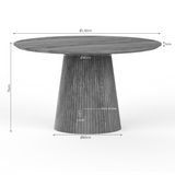 Ronde naturel eettafel met maatlijnen en centrale ribbelsokkel