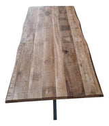 Boomstamtafel met houttinten tafelblad en centraal zwart pootje