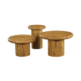 Ronde houten salontafelset (3 stuks) met afgeronde randen en cilindrische voeten