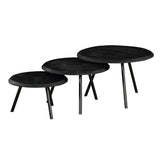 Set van 3 ronde salontafels met zwarte bladen en smalle poten