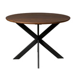 Ronde eettafel met bruin blad en zwarte X-poten