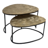 Set van 2 salontafels met ronde bronzen bladen en zwart metalen onderstel