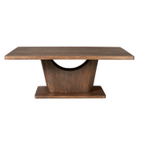 Eettafel Voco met bruin houten blad en centrale poot met ronde booguitsparing