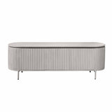 Taupe tv-meubel met rond topblad, geribde panelen en slanke pootjes
