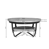 Ronde salontafel van 70 cm met licht mangohout blad, zwart frame en ronde tussenplank