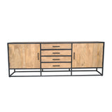 Dressoir met twee deuren, vier lades en zwart metalen onderstel, eikenlook