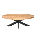 Ovale salontafel met licht eikenhouten blad en zwart metalen onderstel
