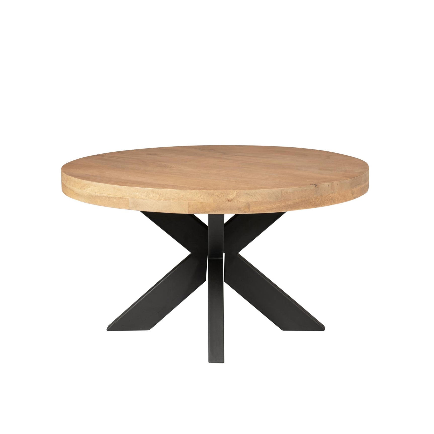 Ronde salontafel met rond eiken blad en centrale zwarte poot