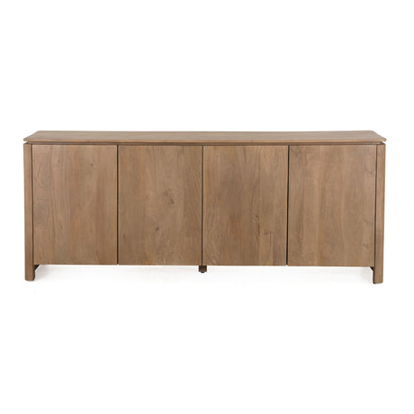 Dressoir van naturel mangohout met grijs bovenblad en vier frontdeuren