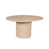 Zandkleurige salontafel met rond blad en glad cilindrisch onderstel