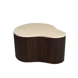 Ronde salontafel met licht houten blad en donkerbruine gebogen zijkanten