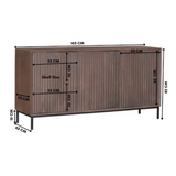 Boekenkast met 2 deuren en meerdere planken, houten front met verticale ribbels