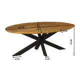 Ronde eettafel met houten blad en X-poten, donker onderstel