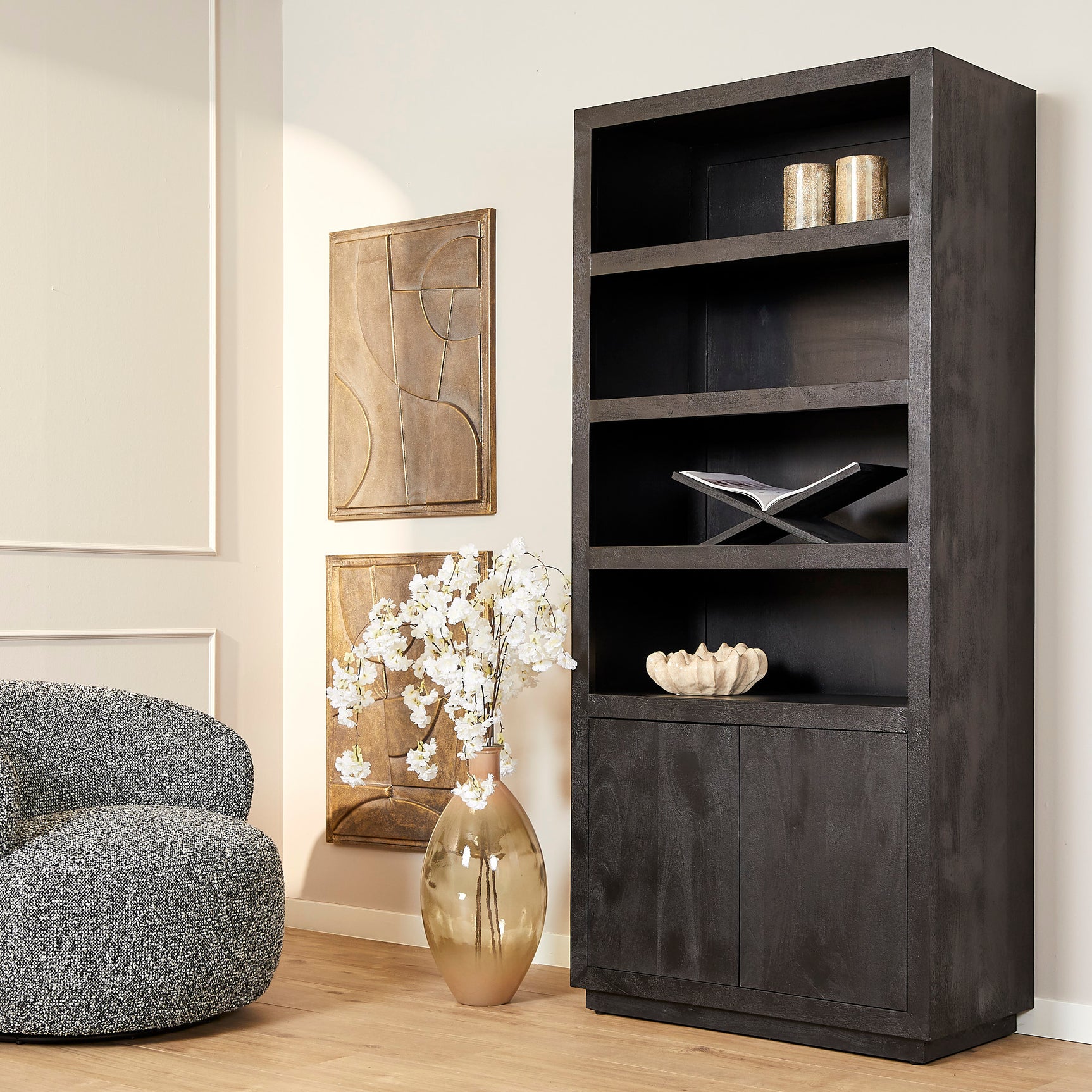 Boekenkast Brussel Zwart | 90 cm