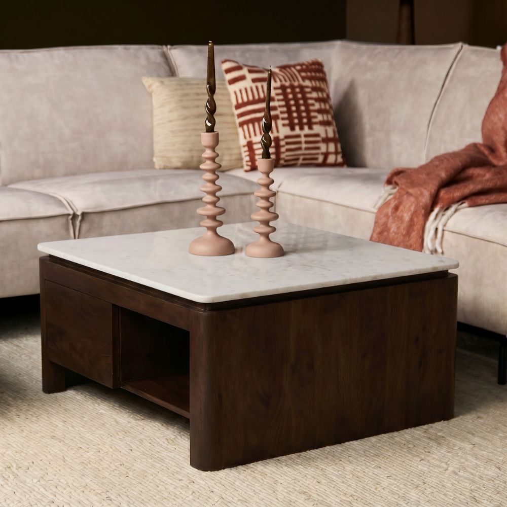 Vierkante salontafel Dallas bruin mangohout 80 cm