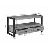 Tv-meubel met maatvoering, zwart frame en licht houten blad met twee laden