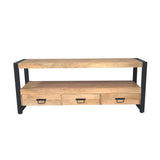 Tv-meubel Britt 150 cm, eikenlook blad, drie lades met zwarte grepen