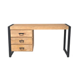 Bureau met houten blad en 3 lades, zwarte metalen poten