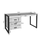 Bureau afmetingen 145×58 cm, houten blad met 3 lades en zwart onderstel