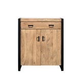 Kast met twee deuren en lade, eikenlook afwerking met zwarte accenten