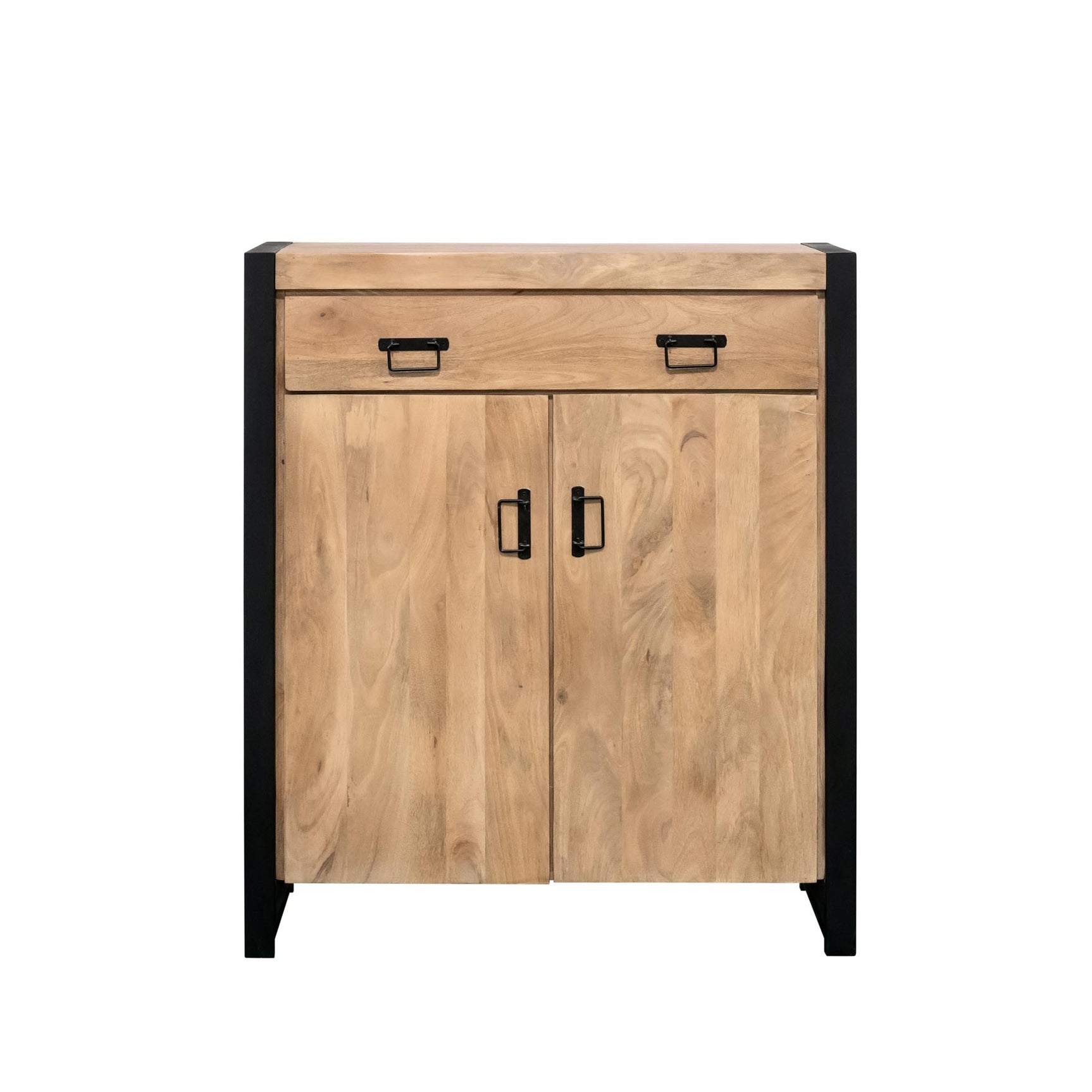Kast met twee deuren en lade, eikenlook afwerking met zwarte accenten