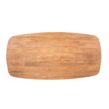 Houten ovaal tafelblad met afgeronde hoeken en zichtbare houtnerf, bruin.