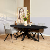 Ovale zwarte eettafel met zwarte kruispoot