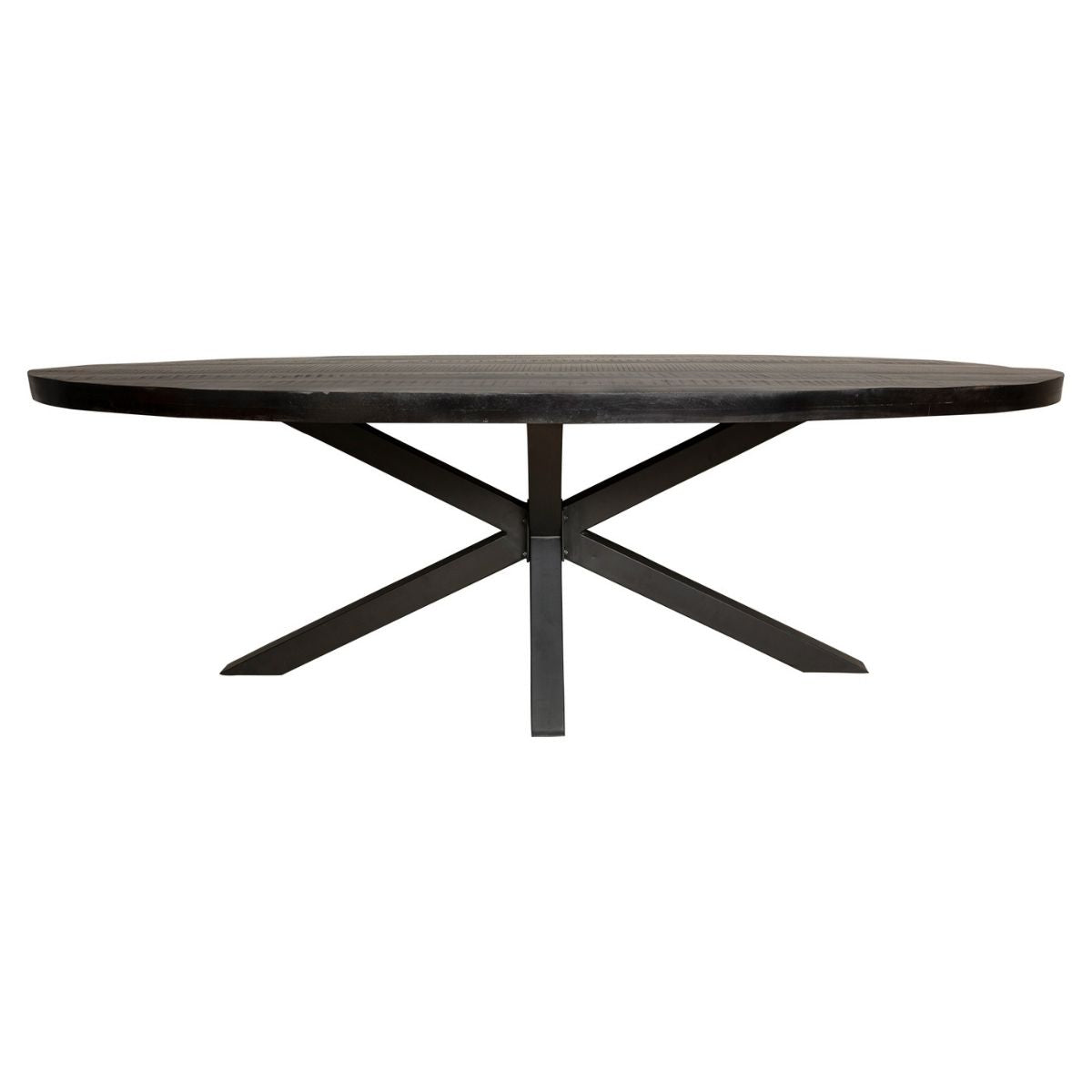 Ovale eettafel met zwart blad en X-poot