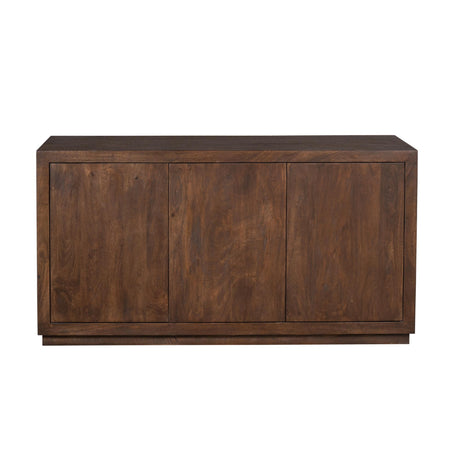Bruin dressoir met drie frontdeuren en strakke houten plint