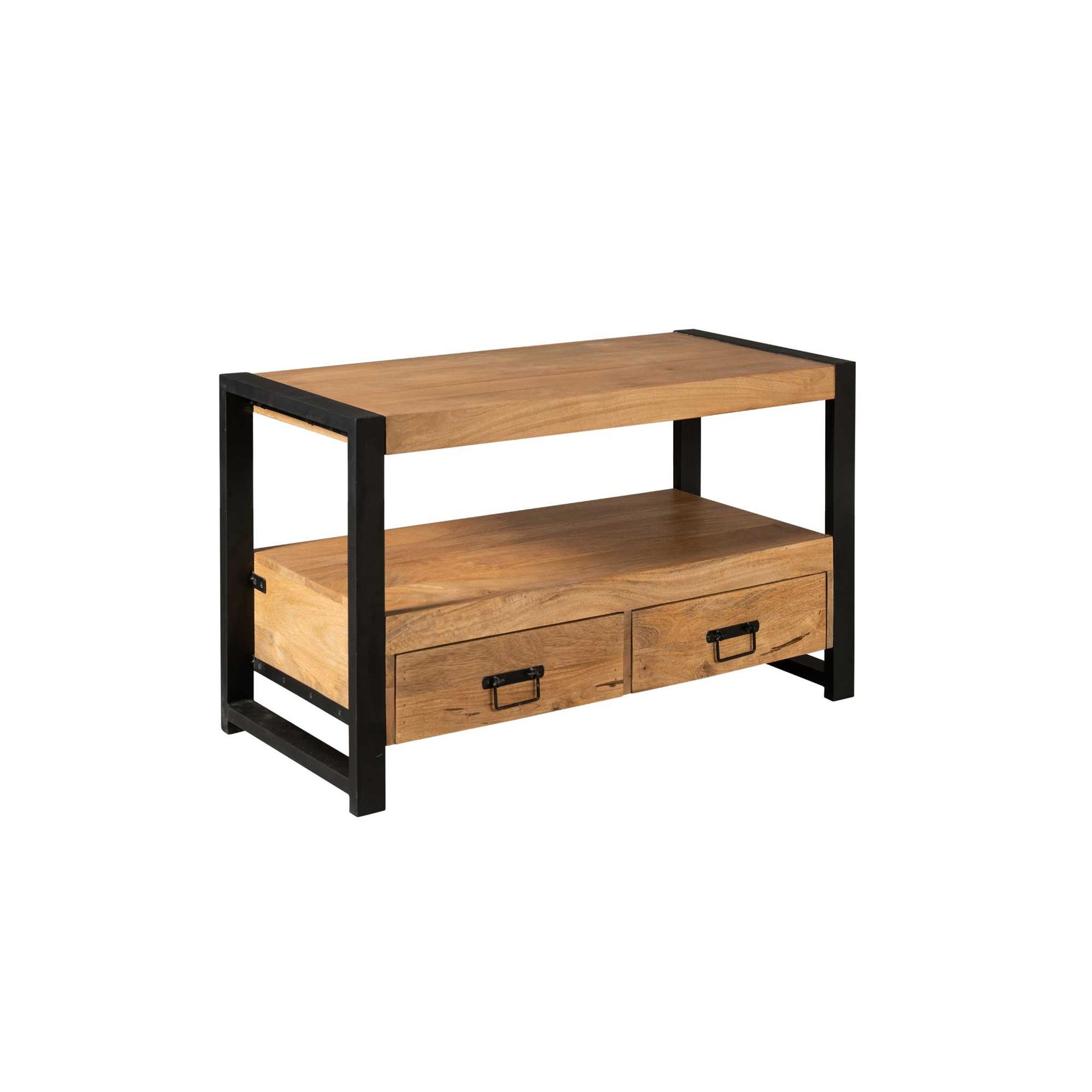 Tv-meubel Boaz 100 cm met open plank en 2 lades met zwarte handgrepen