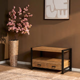 Tv-meubel Boaz 100 cm met open vak en 2 lades, eikenlook hout en zwart frame