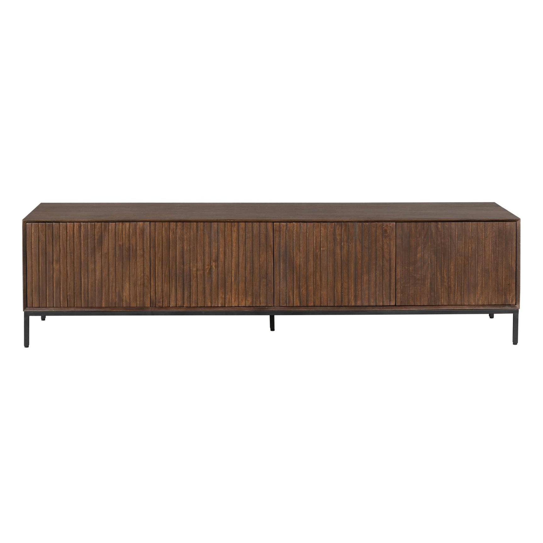 Tv-meubel Madison Brown bruin houtlook tv-kast met slatfront en zwarte poten