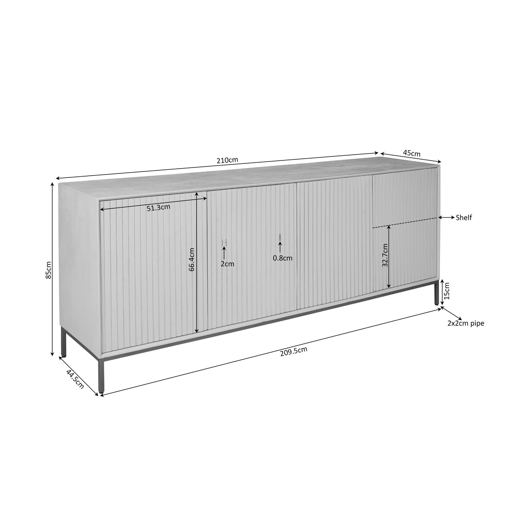 Dressoir Madison Bruin | 210 cm