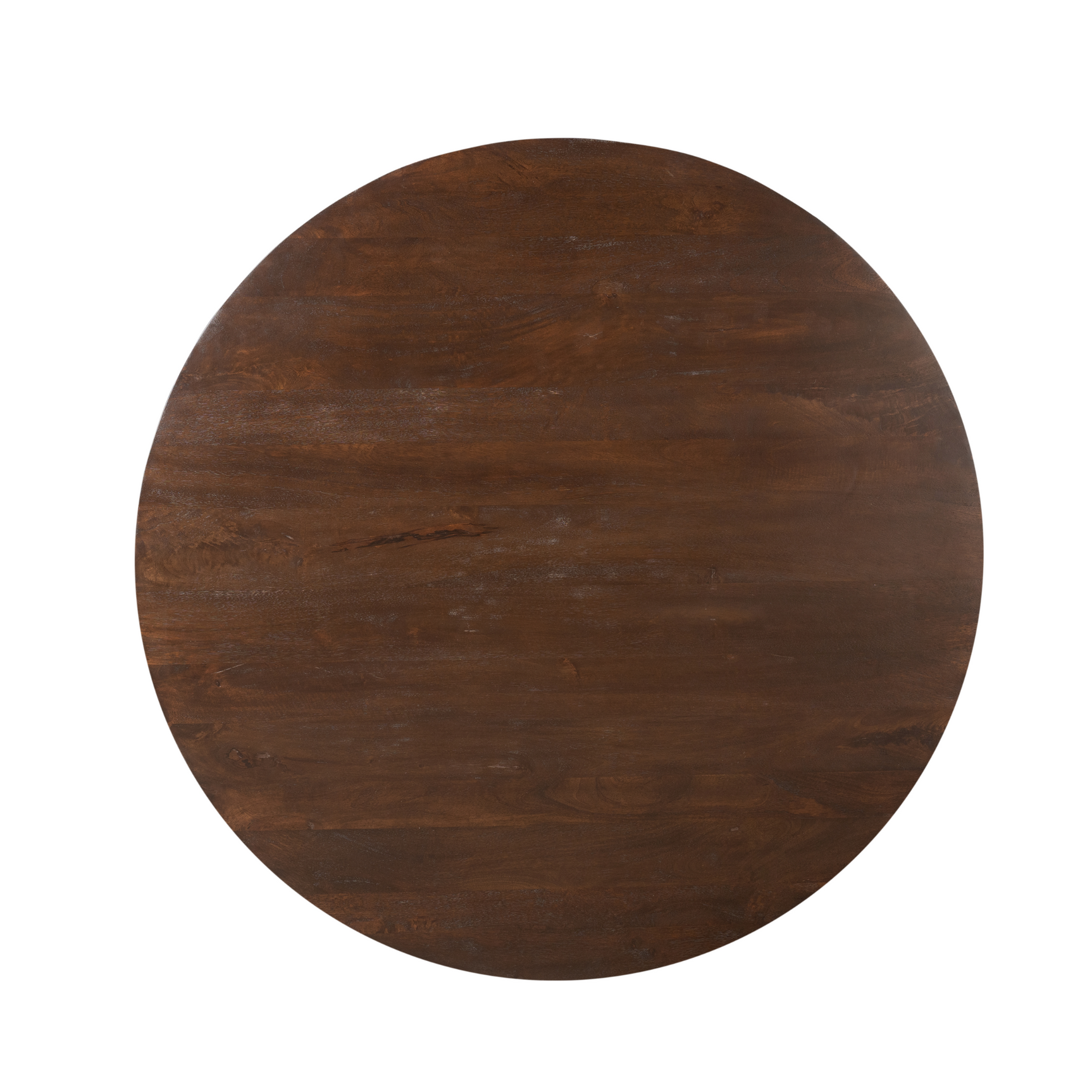 Rond tafelblad met donkerbruine houtnerf en matte afwerking