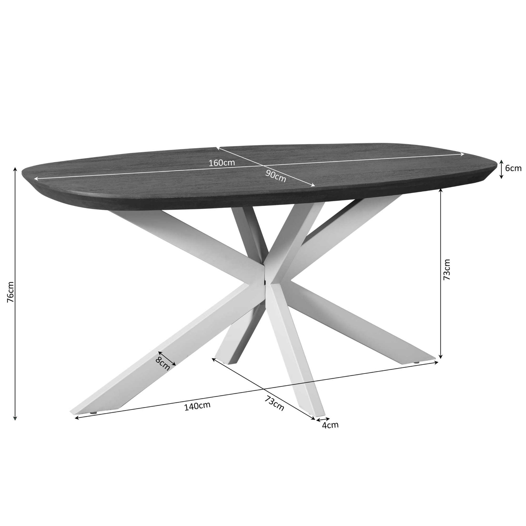 Eettafel Madison Bruin | 160 cm | Deens Ovaal | Poot Zwart