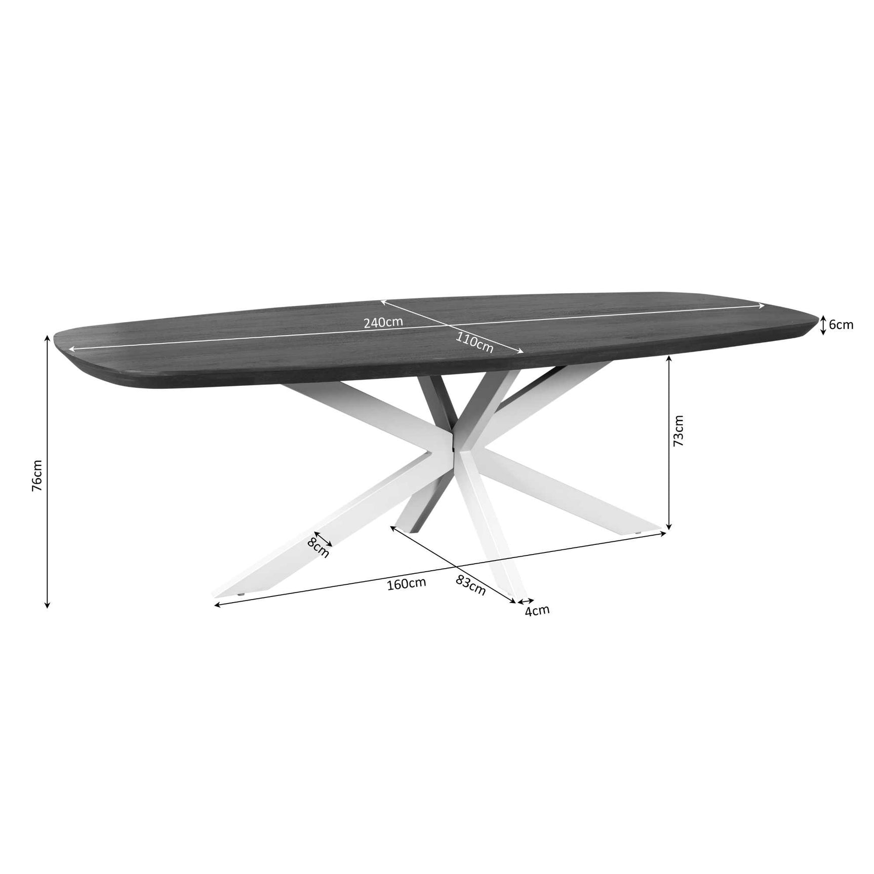 Eettafel Madison Brown | 240 cm | Deens Ovaal | Poot Zwart