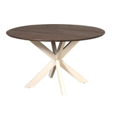 Ronde eettafel met donkerbruin blad en witte kruisvormige houten poten