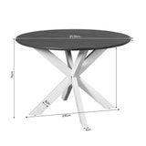 Ronde eettafel Ø130 cm, donkerbruin blad, hoogte 76 cm, witte poten