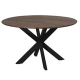 Ronde eettafel met bruin blad en zwarte X-poten