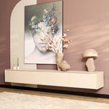 Zwevend tv-meubel zandkleur met lade en geribbelde fronten, 200 cm
