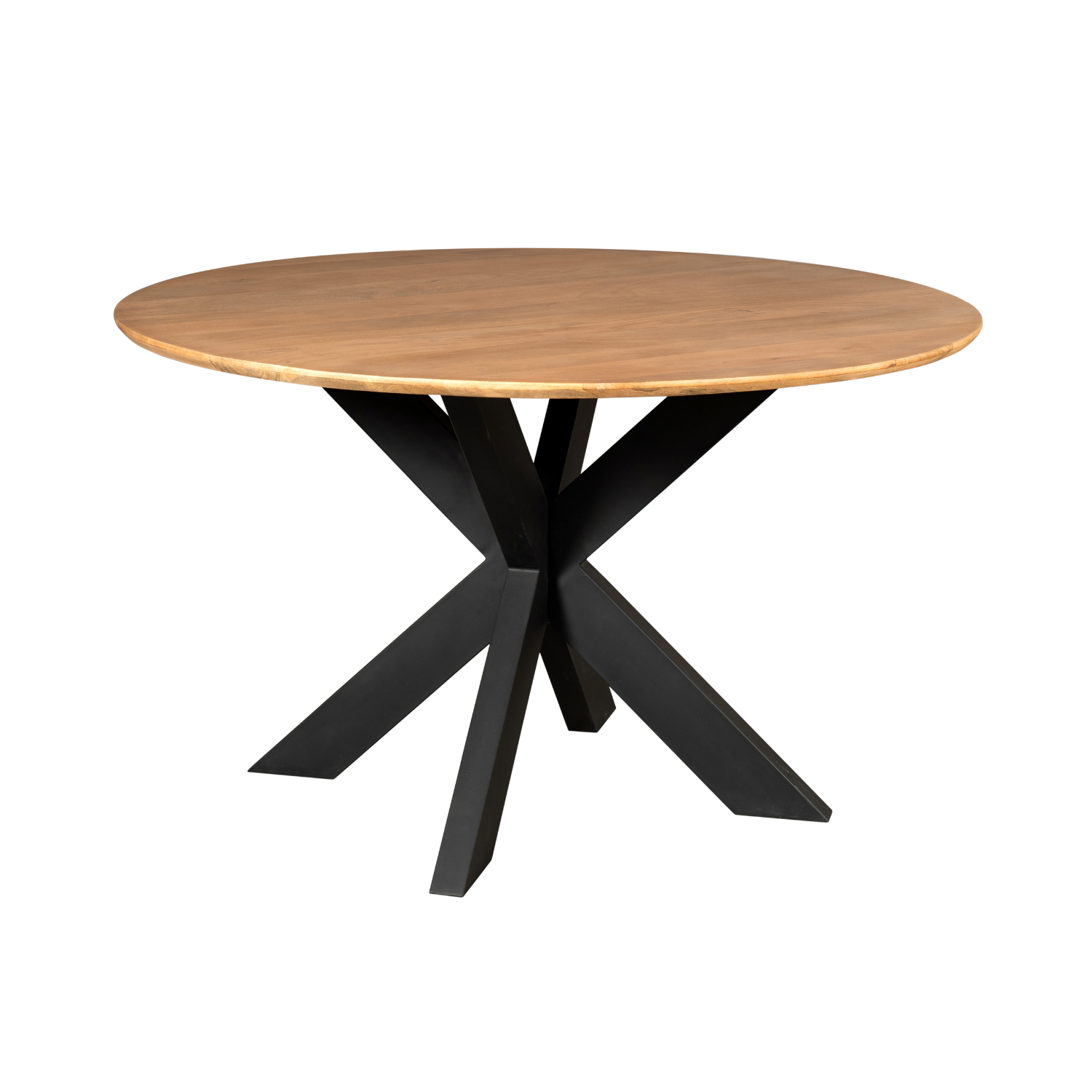 Ronde eettafel Madison Naturel met naturel houten blad en zwarte gekruiste poten