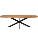 Ovale eettafel met naturel houten blad en zwarte kruispoot, 240 cm