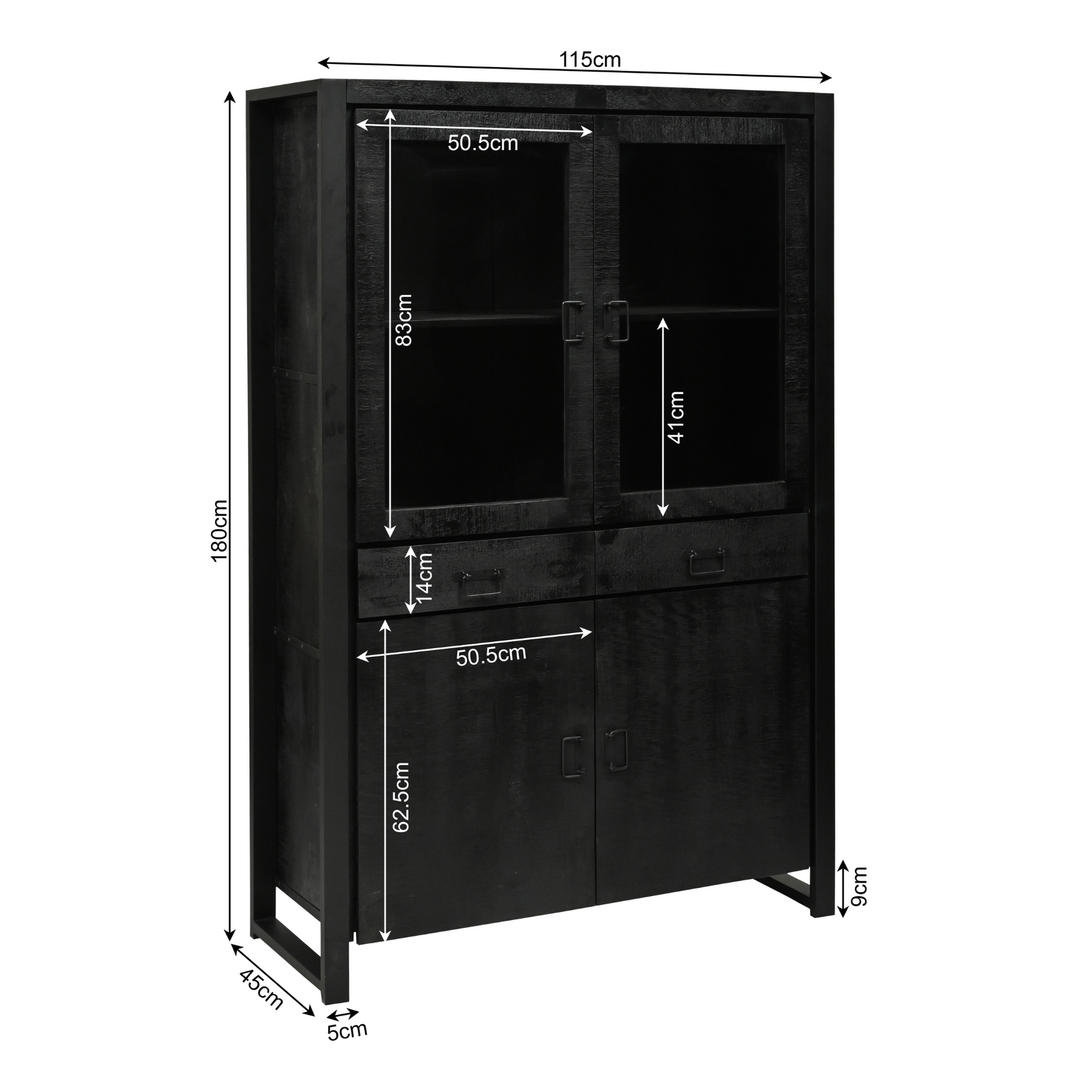 Vitrinekast Boaz Zwart | 115 cm