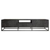 Tv-meubel 210 cm met 2 deuren, middenlade en open vak, donkergrijs geruit