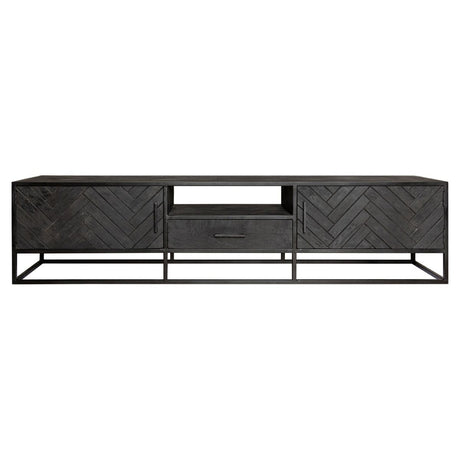 Tv-meubel 210 cm met 2 deuren, middenlade en open vak, donkergrijs geruit