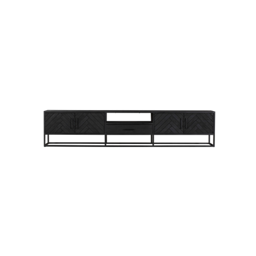 Tv-meubel 240 cm, zwart, met open vak en lade onder het tv-blad