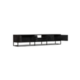 Tv-meubel 240 cm, zwart met open vakken en middenlade, metaal frame